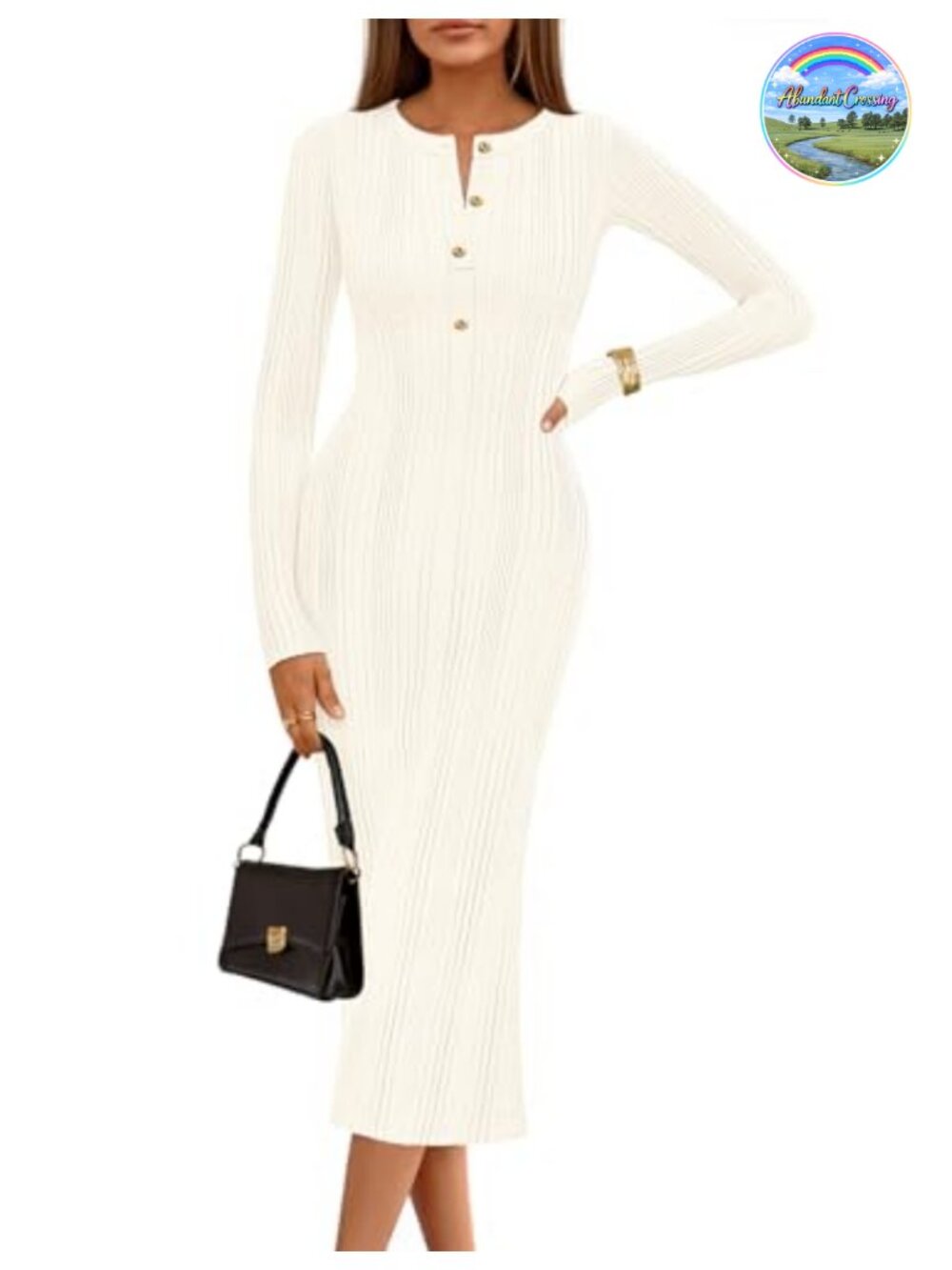 Women's Ribbed Knit Bodycon Midi Sweater Dress Long Sleeve Button Down Work